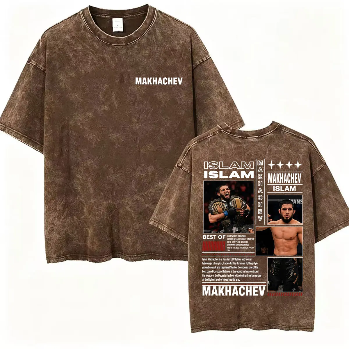 Vintage Washed Islam Makhachev Fan Gifts T Shirts Men's Clothing Harajuku Classic T-shirt High Quality Casual T Shirt Streetwear