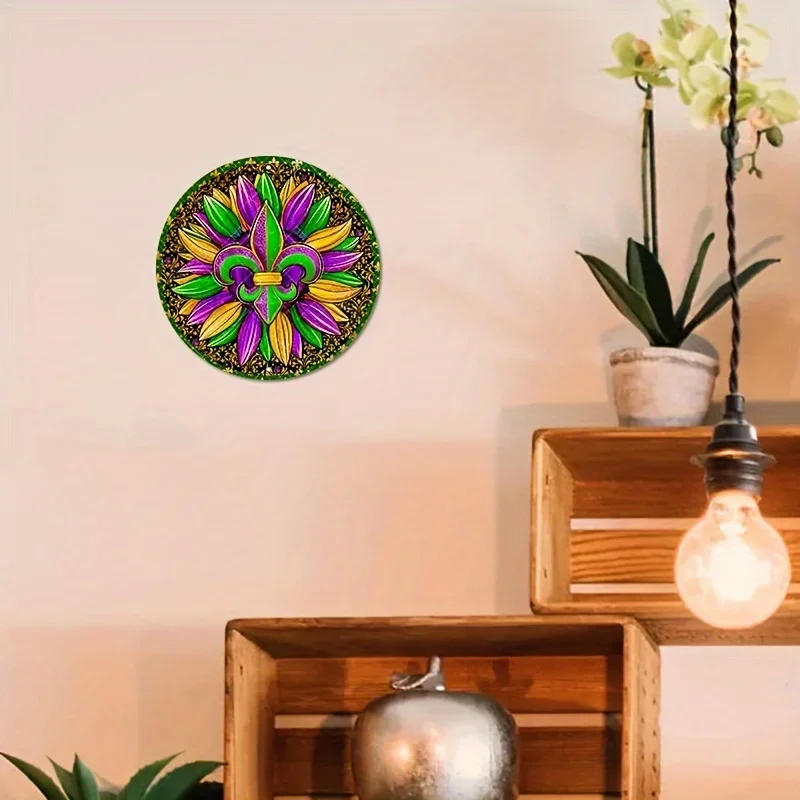 علامة معدنية فلور دي ليز ماردي غرا إكليل علامة إكليل مستديرة ديكور الباب إبداعات جدار ديكور مزرعة ديكور غرفة الديكور #4