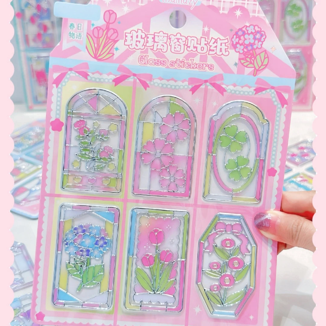

1 pc/4 pcs Transparent Window Shape Glass Stickers 3D Decor Scrapbooking Journaling DIY Diary Stationery Sticker School Supplies