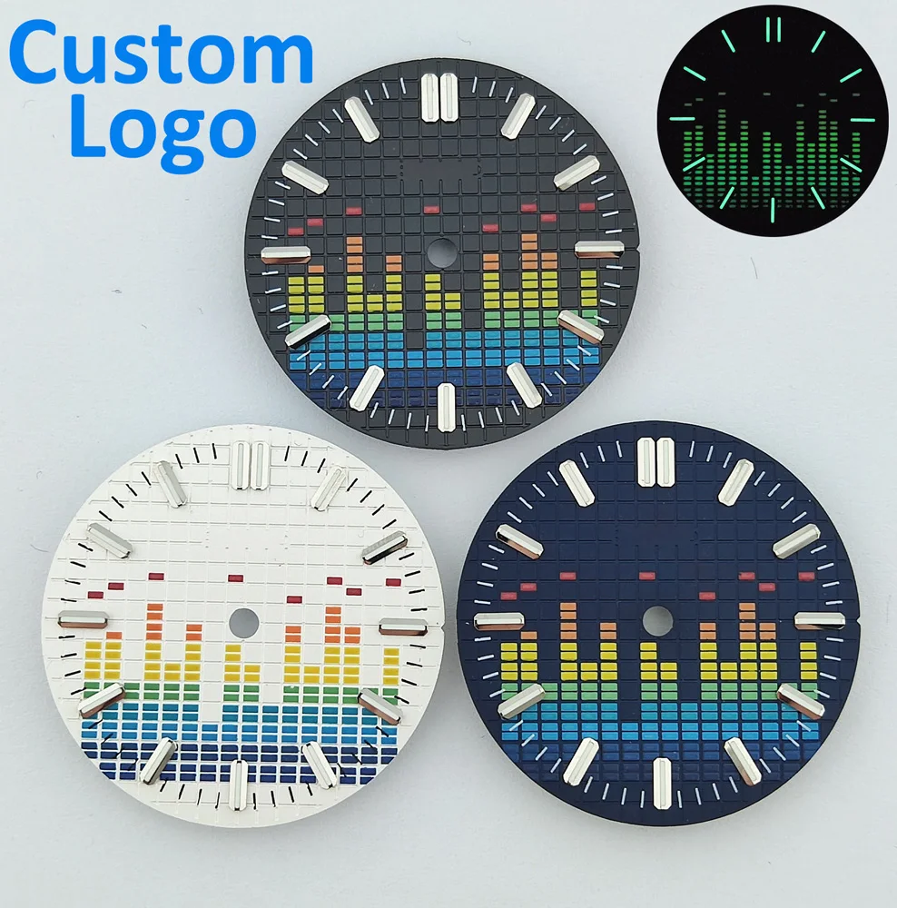 Esfera NH35 de 28,5mm, esfera musical, esfera aséptica, Esfera luminosa verde, accesorios de esfera para reloj compatible con movimiento NH35/36 Miyota8215