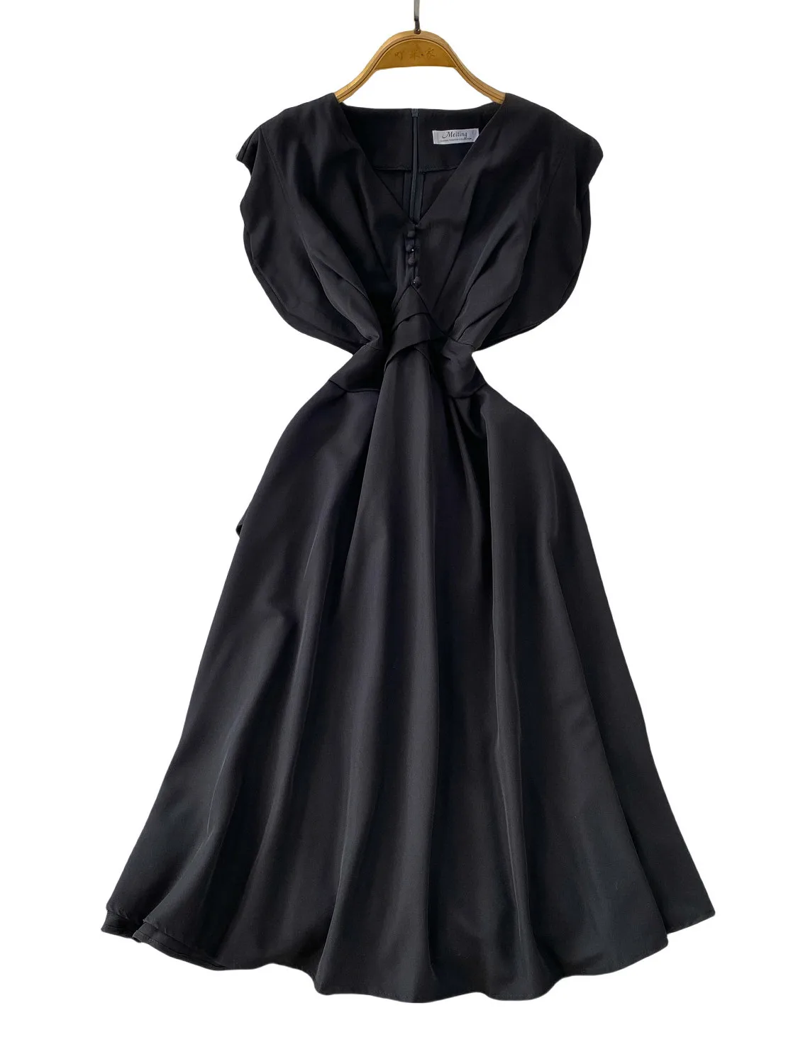 Red Sexy V-ne  Dr Women's Summer High Waist Satin Pleated Waist Cinch Long Skirt Commute Sle ort Sve Dr