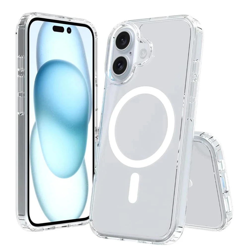 

Strong Magnetic Magsafe Hybrid Case For iPhone 16e 16 15 14 13 12 11 Pro Max Plus Mini Hard Cover Silicon Clear Shell Shockproof