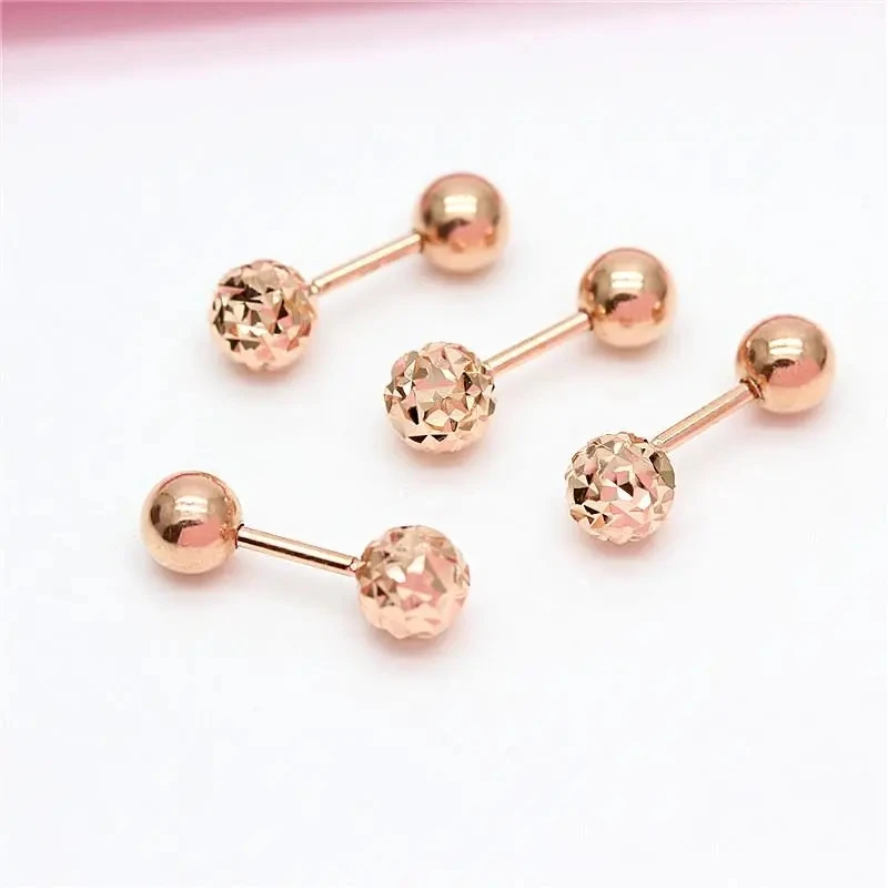 585 purple gold shiny round bead screw ear studs double wear simple glossy 14K rose gold earrings for women party daily jewelry