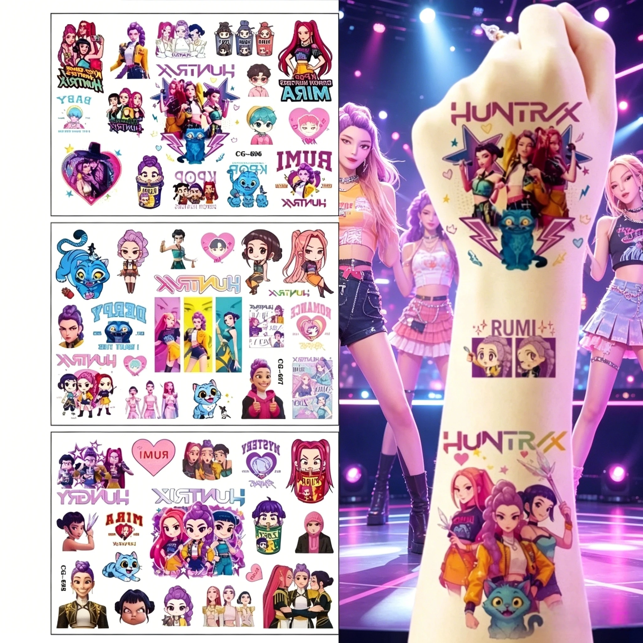 Nouveauté 2026 : Autocollants de tatouage temporaire K-pop tendance pour le jeu de rôle, la décoration de fête d'Halloween et le cosplay – Faciles à utiliser, autocollants de maquillage corporel à la