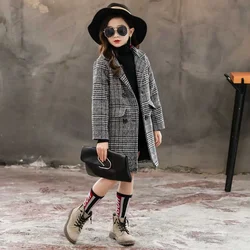 Girls Coat Fashion Plaid Wool Coat For Girls Double-breasted Kids Outerwear Autumn Thick Winter Clothes For Girls 6 8 10 12 14