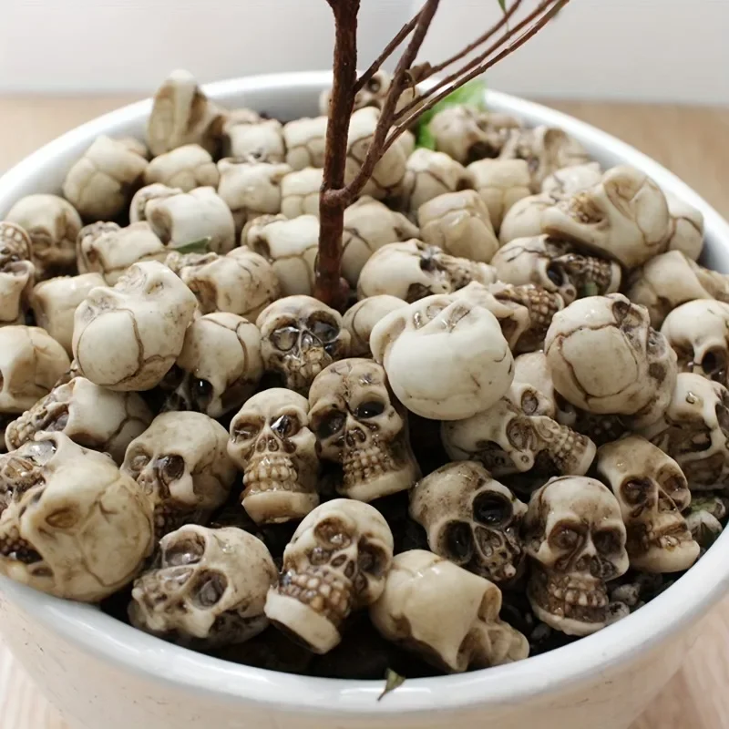 20 Pcs Tiny Skulls Halloween Garden Decoration Skeleton Head Flowerpot Decor Realistic Skull Crafts Bonsai Courtyard Ornam