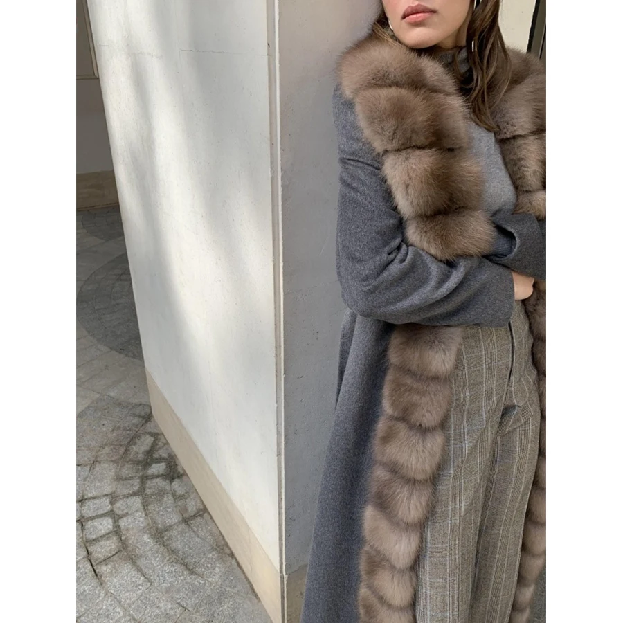 Wool Fur Coat Real Fox Fur Jacket Large Collar Best Selling Women Long Coat For Women 2023 Wool Blend Coat