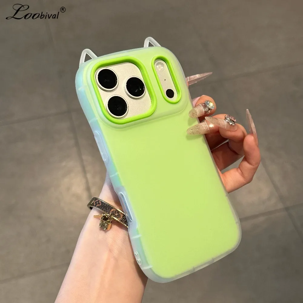 Coque 2-en-1 Mignonne Oreilles de Chat Dessin Animé pour iPhone 15 16 17 Pro Max 14 13 12 11, Couleur Bonbon Gélifié, Mat, Souple en TPU, Antichoc, Fine