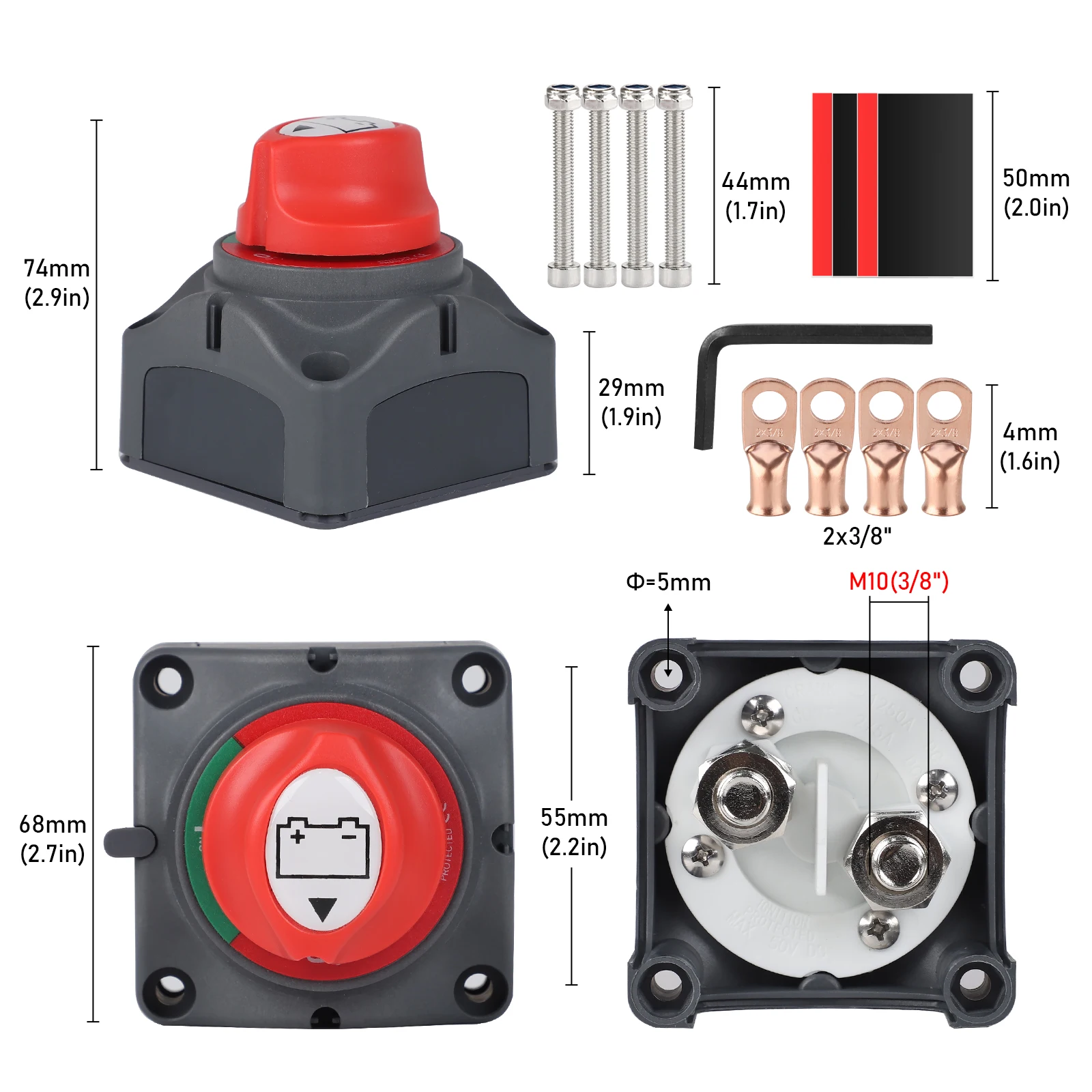 12V-48V 2 Position Cut Off Switch ForTruck Boat Yacht Caravan Motorcycle Waterproof IP65 Battery Isolator Switch With Terminal