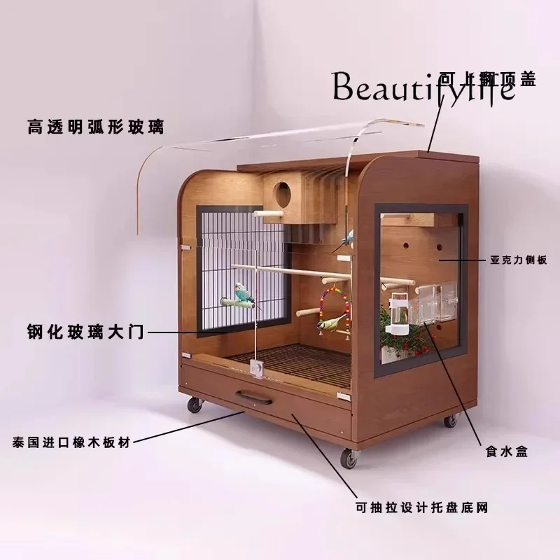 BJ ZLc قفص الطيور الخشبي الصلب كبير الحجم، قفص الببغاء، نموذج كبير جدًا من جلد النمر Xuanfeng، قفص شمسي صغير فاخر مخصص