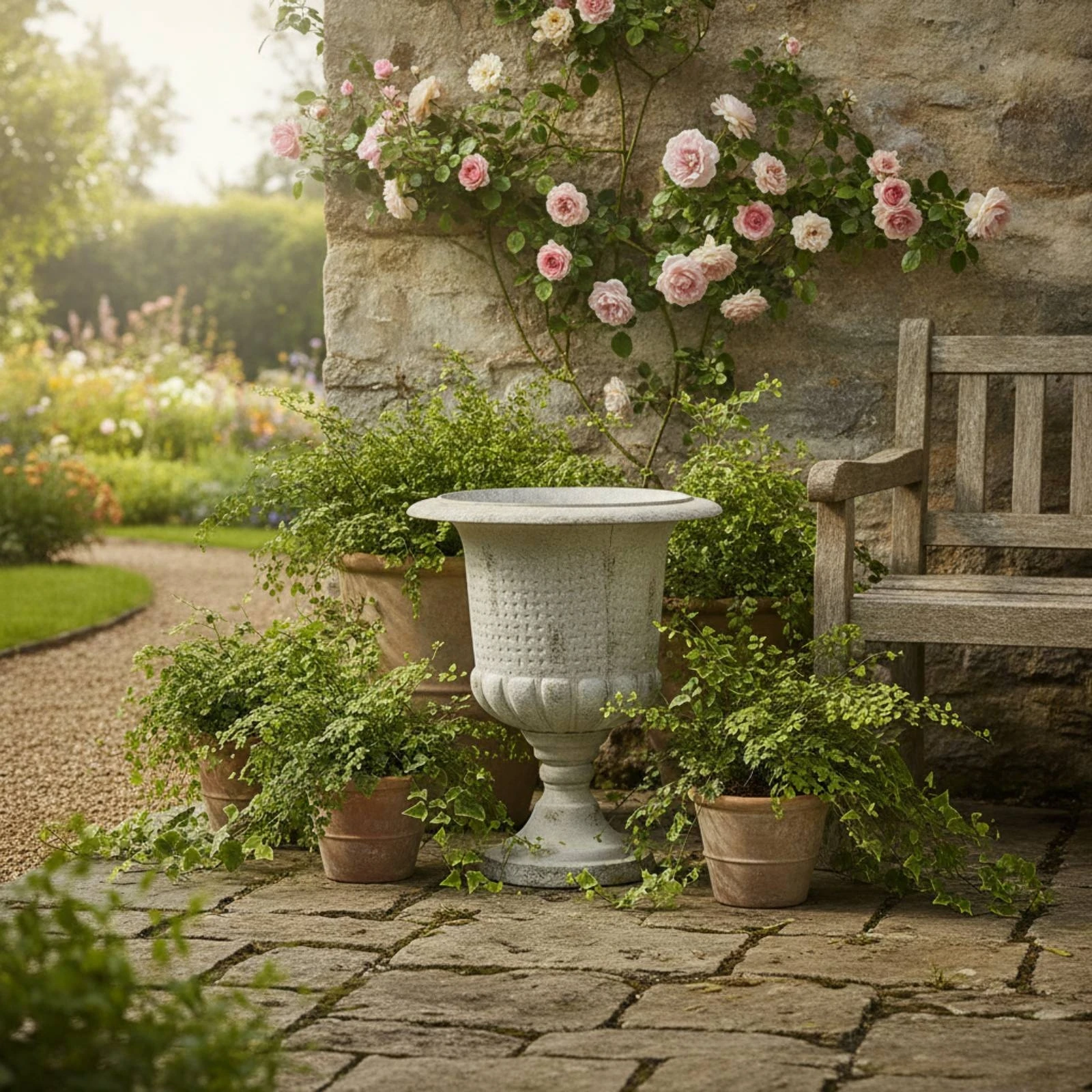 Distressed Iron Planter Elegant Urn Shape Flower Pot Easy to Clean Home Accent for Indoor or Outdoor Use