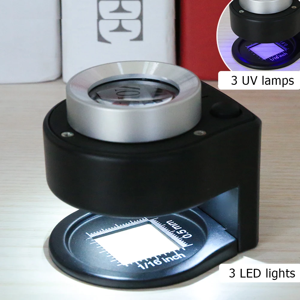 Lupa de lente de vidrio óptico UV 30X, 6 LED, sellos de monedas de mano, Mini lupa de contador de hilo de joyería