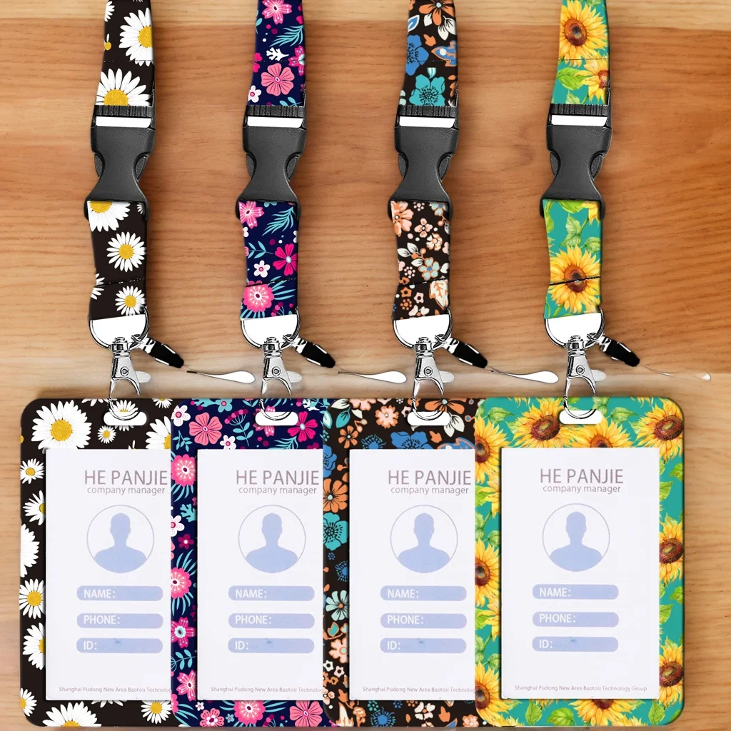 

Floral Sunflower ID Badge Reel Set Vintage Retractable Lanyard with Card Holder Extendable Keychain for Nurses Teachers Student