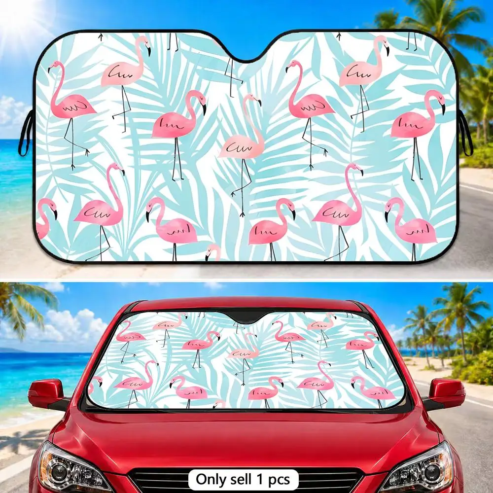 

Cabana Stripe Flamingo Sun Visor Reusable Foldable Aluminum Foil Sunshade UV Heat Insulation Cover for Car Front Windshield