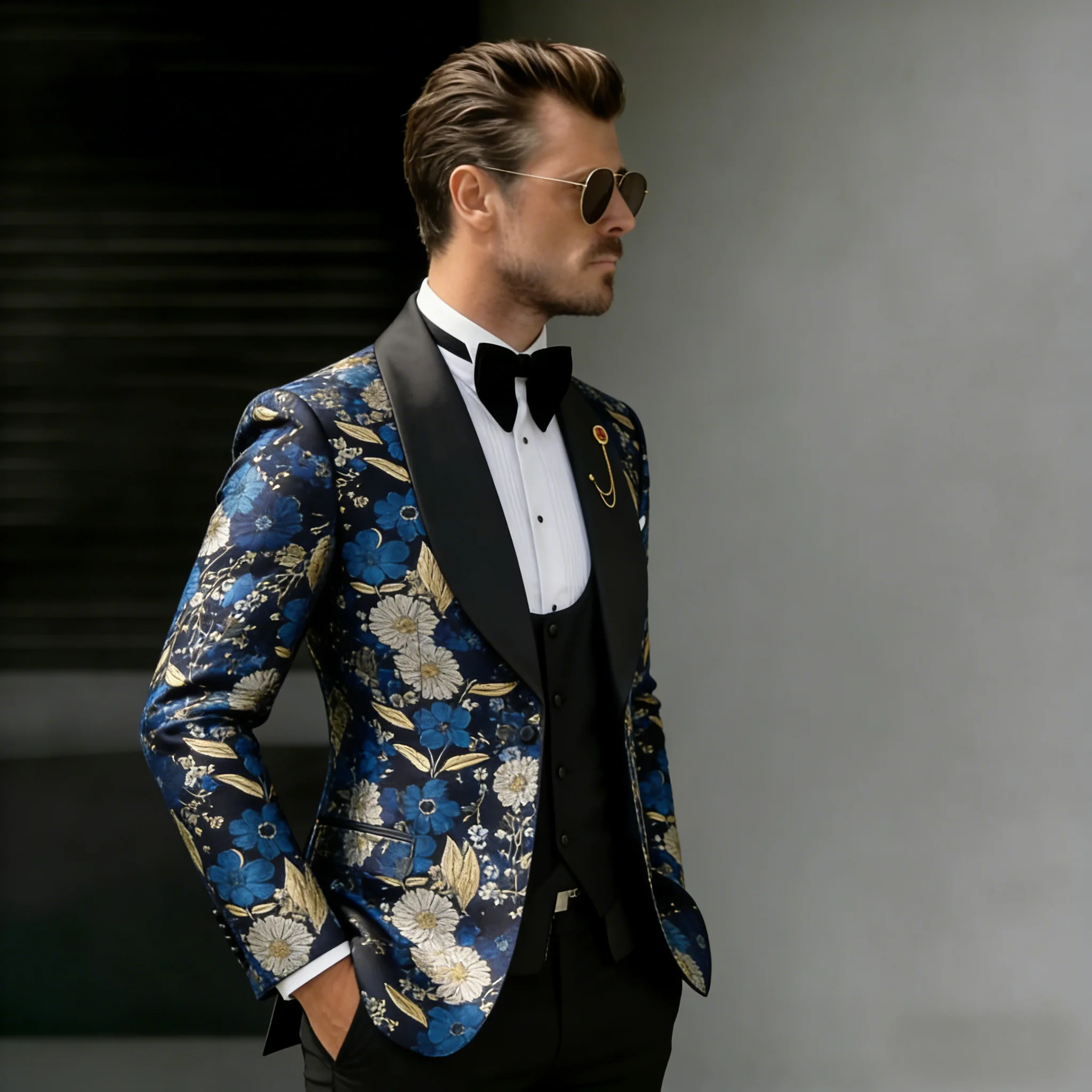 Latest Designs Printed Floral Mens Suits For Wedding Shawl Lapel Groom Tuxedos Slim Fit Terno Masculino Prom Party 3 Pieces Set