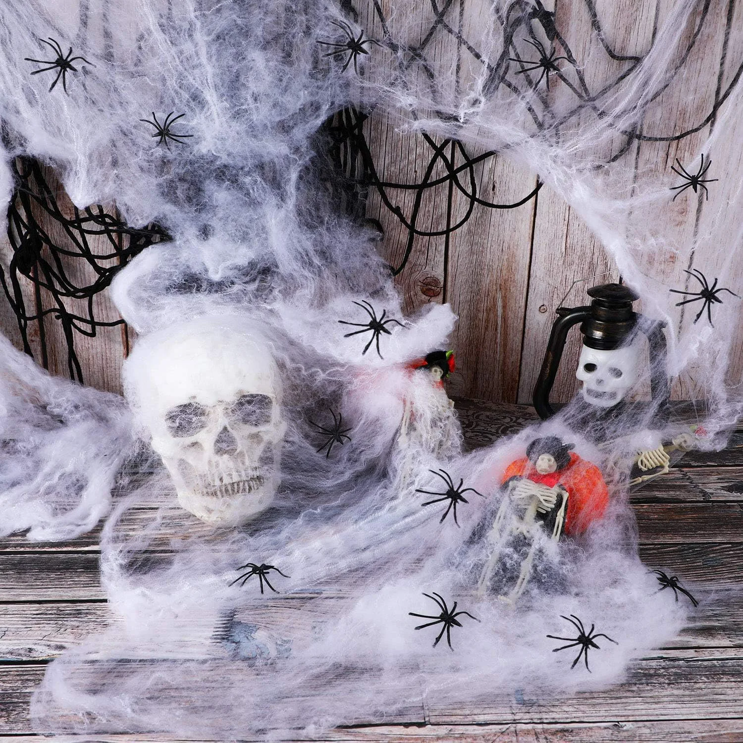 Vintage Halloween Fluoreszierende Spinnweben Leuchtende Spinnweben im Dunkeln Halloween-Spinnennetz Outdoor-Garten Horror Spukhaus-Dekorationen – Detail 10