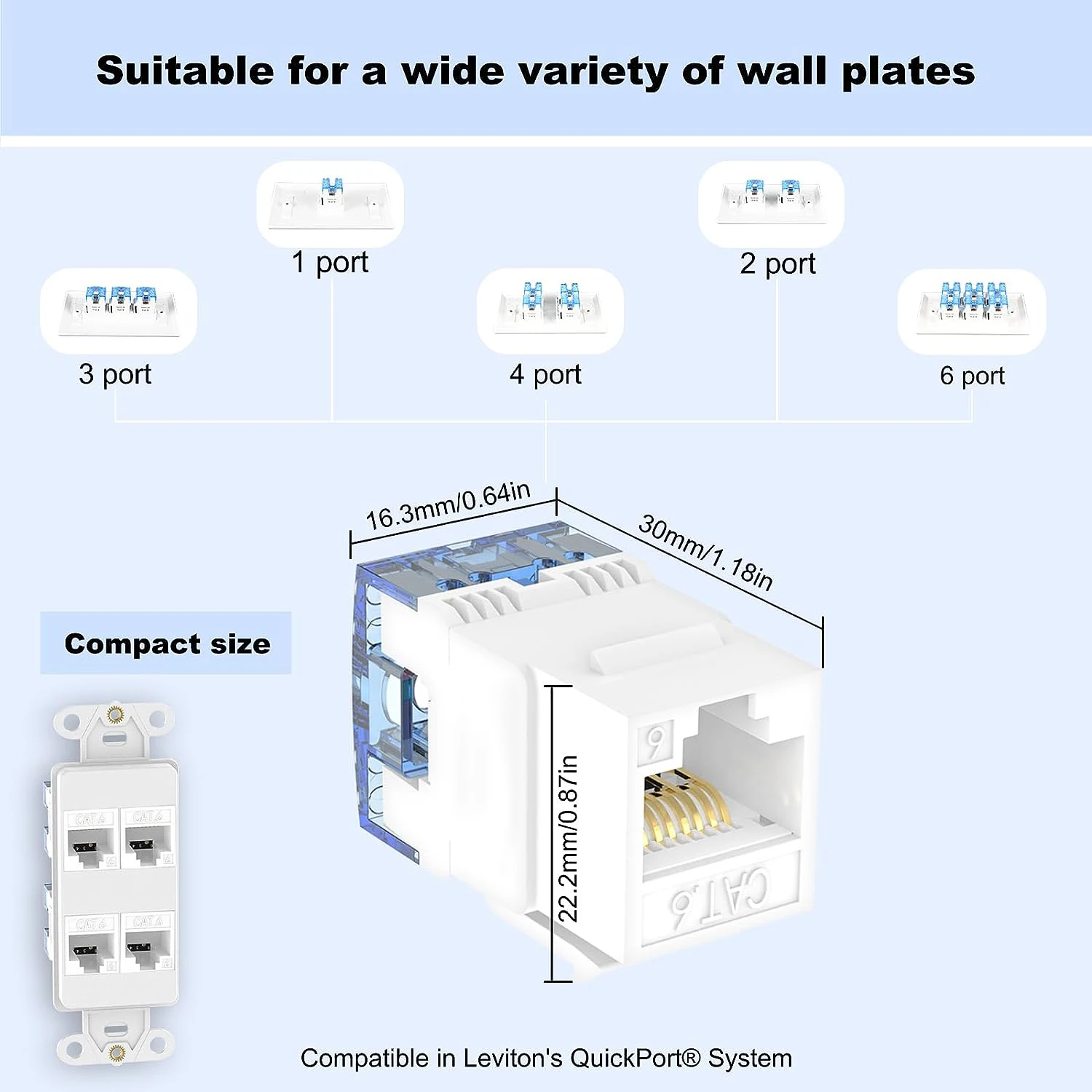 Zoerax 10er Pack cat5e cat6 rj45 Keystone-Buchsen schlankes Profil, 360-Grad-Ethernet-Wandbuchse cat5e cat5 modulare Buchse