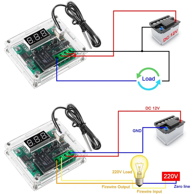 2 szt. Moduł regulatora temperatury z obudową, XH W1209 wyświetlacz LED cyfrowy moduł termostatu z wodoodporną sondą NTC -50 ~ 110 ℃