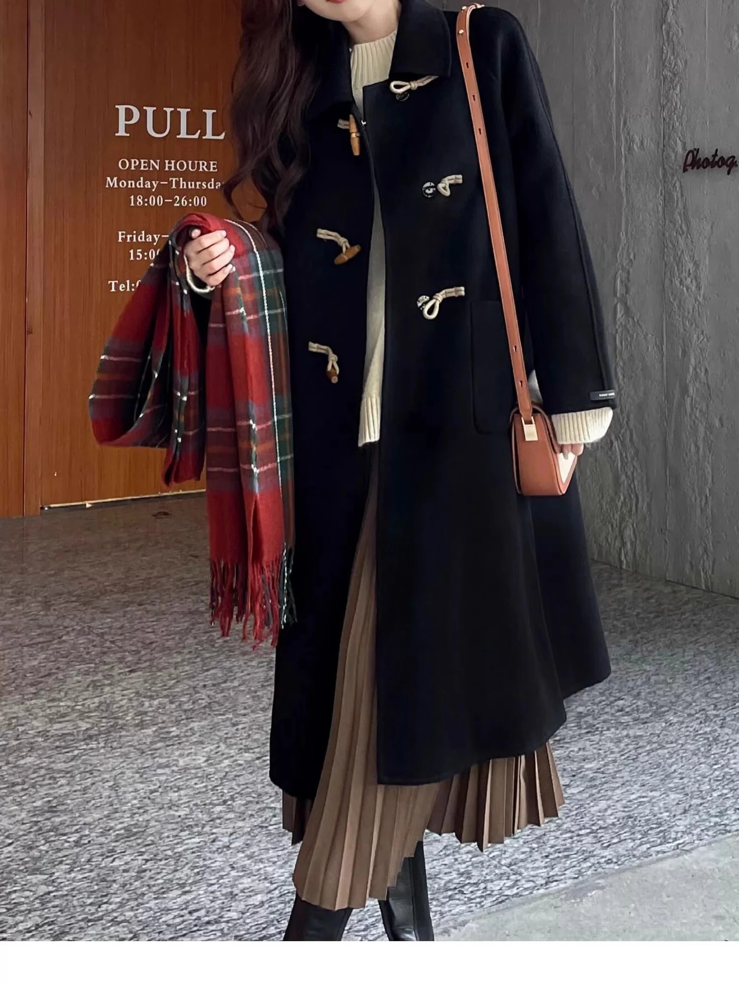 

Thiened Winter New Sle Women's Woolen Coat Korean Version Commute Straight Tube Long Sve Collar Mid-Length Coat