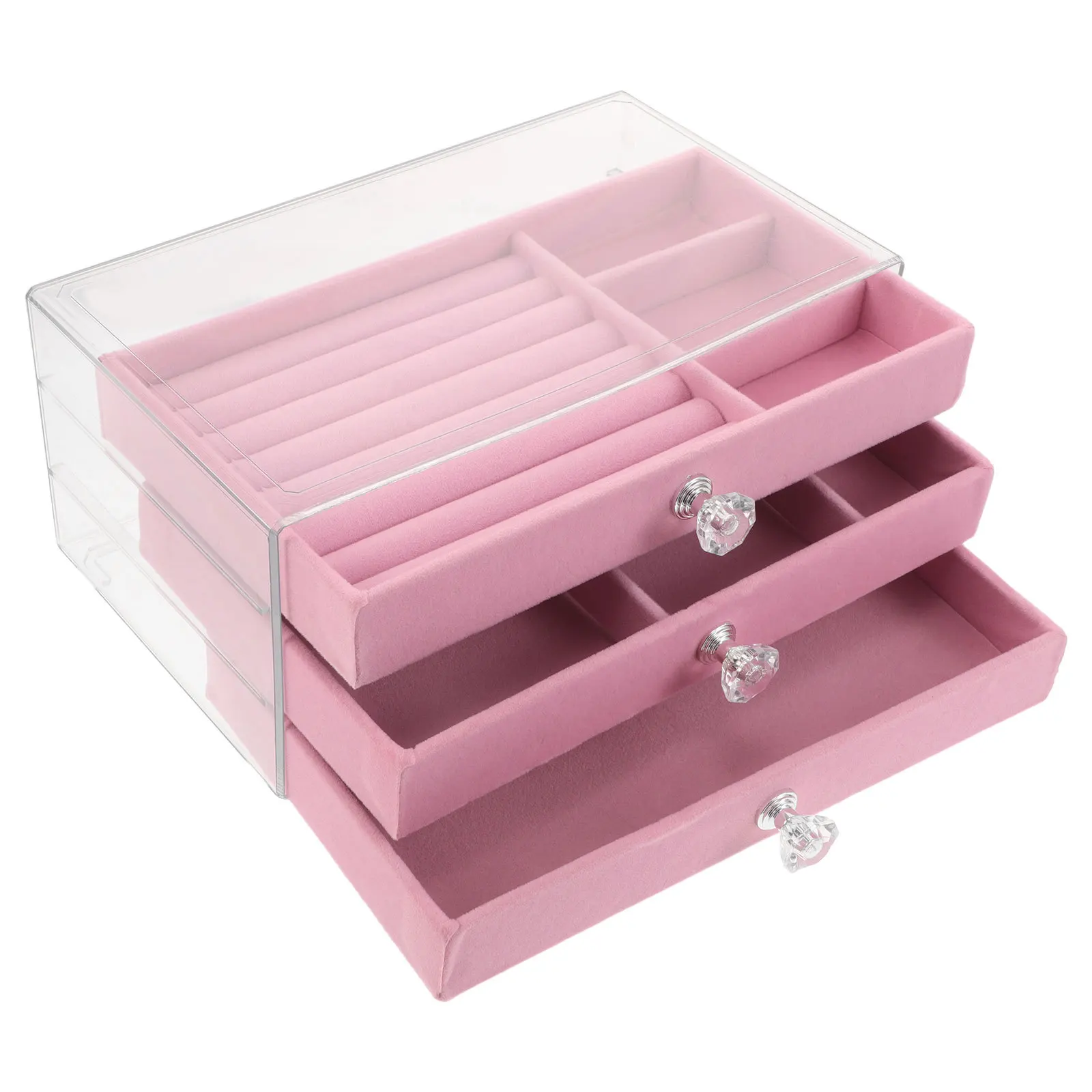 

3-Layer Jewelry Drawer Organizer For Small Jewelry Organizer Box Women Earring Necklace Ring Trinket Box Travel Pink Case