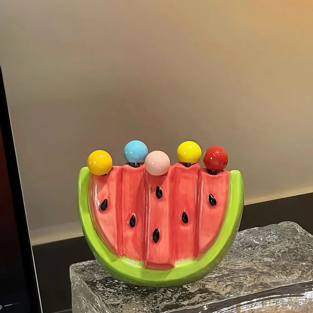 

Tableware Stainless Steel Watermelon Fruit Fork Cute Creative Fruit Stick with Storage Can Safety Dessert Cake Fork Summer