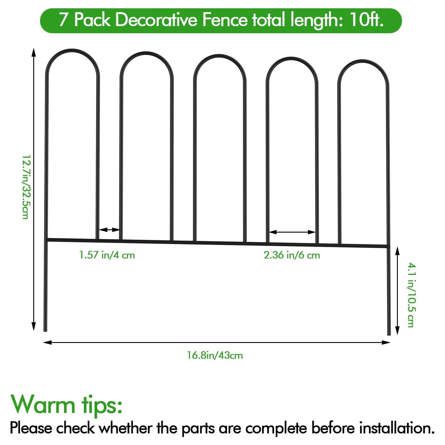 Small Garden Fence, 10ft L Rustproof Metal Border, No-Dig Animal Barrier for Dogs & Flower Bed Edging, Decorative Yard Fencing.