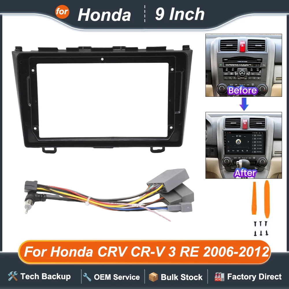 

Автомобильная лицевая рамка 9-дюймовая для Honda CRV CR-V 3 RE 2006-2012 Fascia Стерео панель Монтажная панель головного устройства Кабель отделки лицевой панели