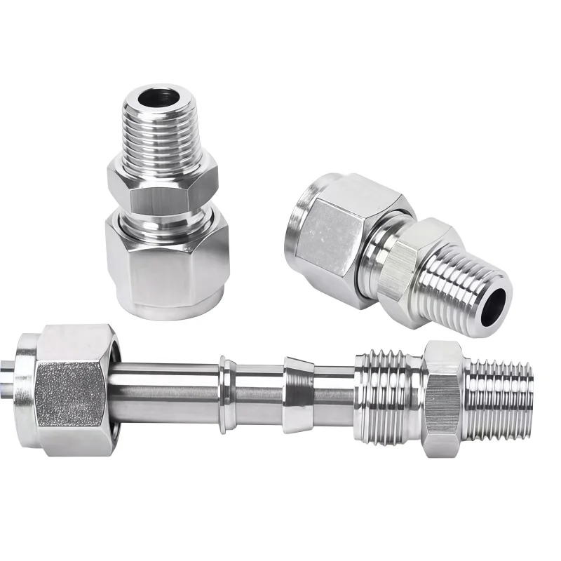 304 الفولاذ المقاوم للصدأ الحلقات المزدوجة ضغط وصلة أنابيب 6 مللي متر 8 مللي متر 10 مللي متر 12 مللي متر أنبوب OD إلى 1/8 "1/4" 3/8 "1/2" ذكر NPT موصل #4