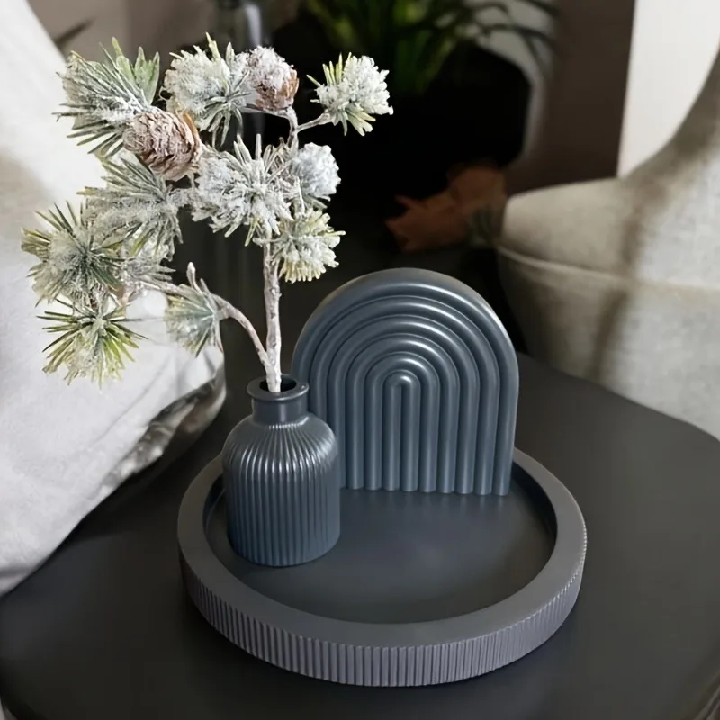 Vase Arche Striped Tray Silicone Mold DIY Gypsum Concrete Home Decoration Resin Mold Crafts