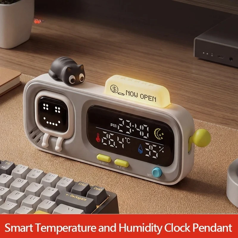 Smart Desktop Temperature and Humidity Clock Electric Digital Home Temperature and Humidity Meter Smart Fun Reminder