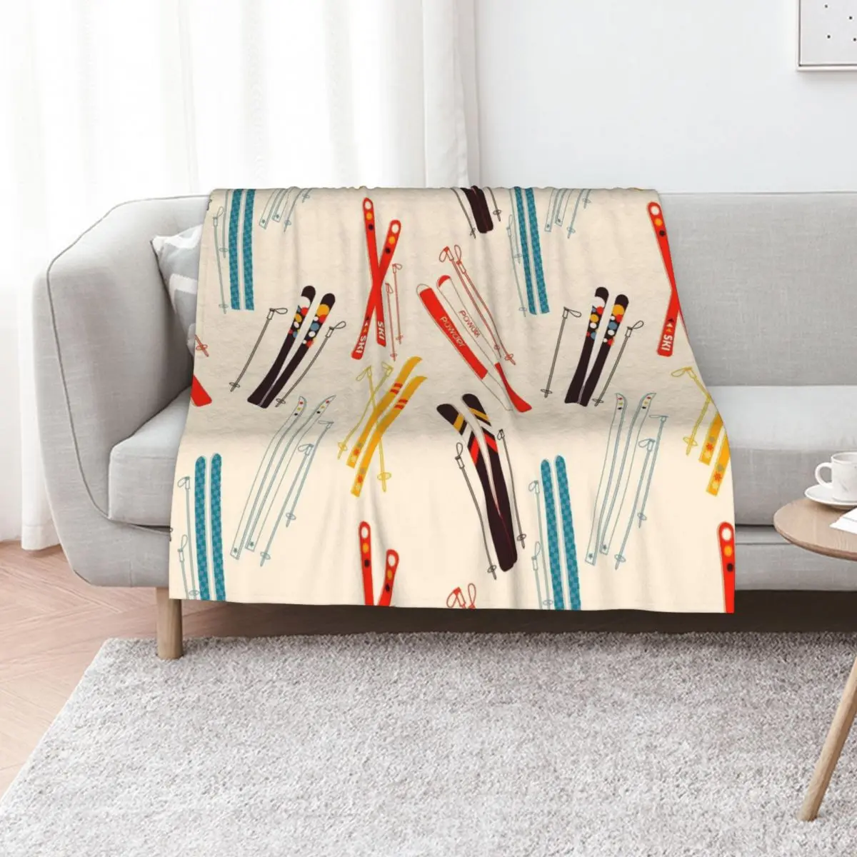 Skiing time pattern Throw Blanket Outdoor Soft Blanket for Picnic Beach Camping