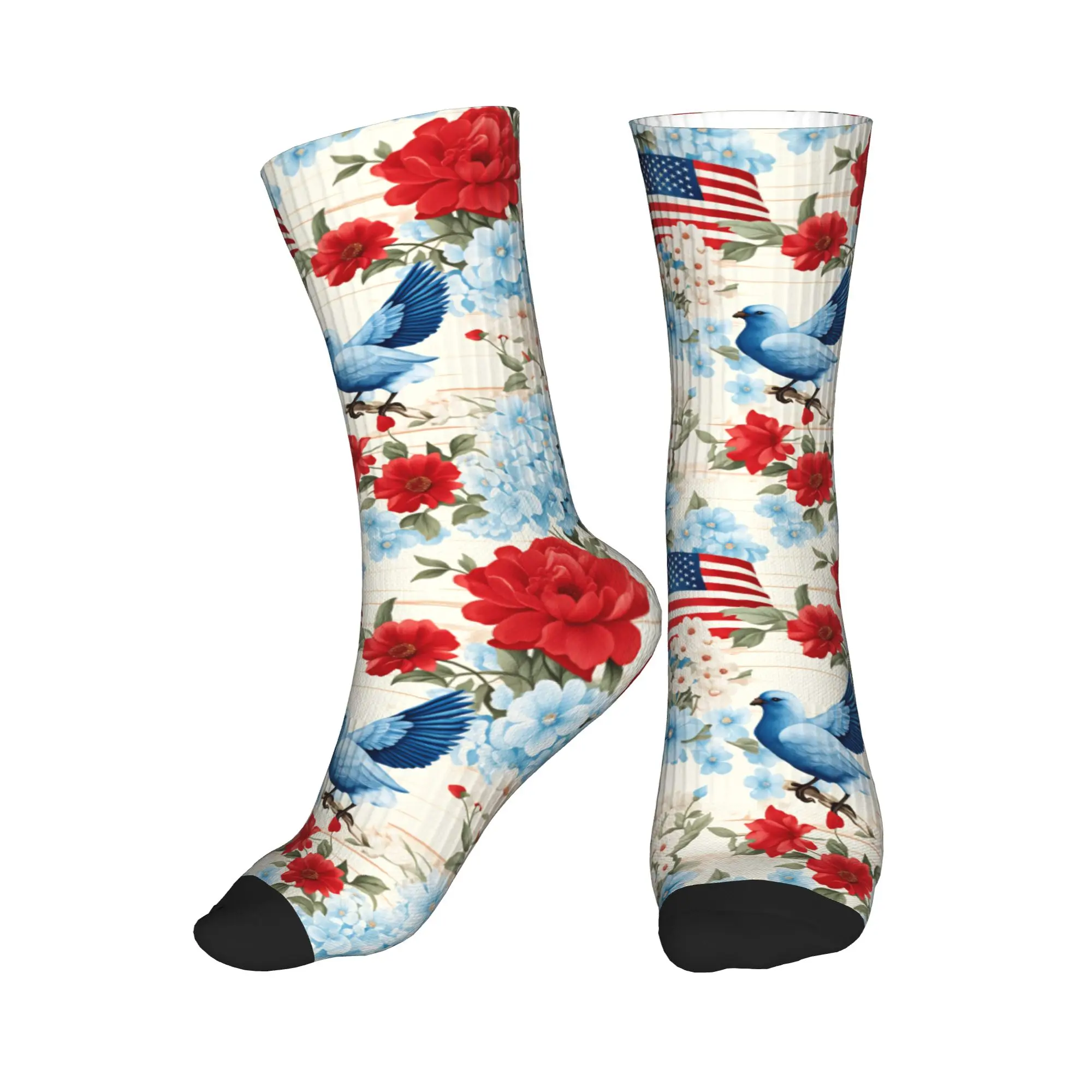 Kawaii Patriotic American Flag Floral Print Socks Men Women Warm 3D Printed  Sports Basketball Socks