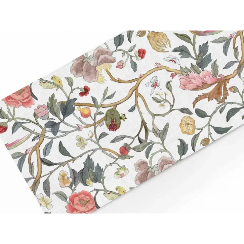 Chemin de table VIKAMA, motif chant d'oiseaux, décoration de table estivale, 100% lin