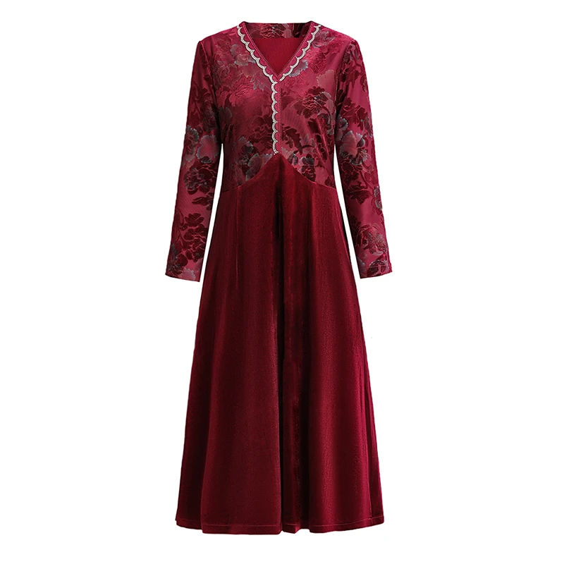 الخريف مزاجه أنيقة المرأة فستان بفتحة عنق على شكل v 2025 الذهب المخملية حجم كبير بأكمام طويلة فستان الشارع في الهواء الطلق مصمم #5