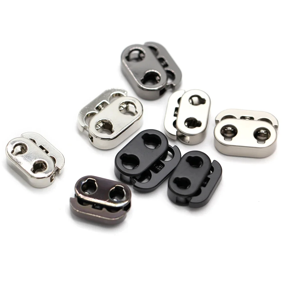 HENGC 5Pcs Rectangula Shock Cord Rope Stopper Alloy Spring Buckles For Clothes 2 Hole Replacement Hoodie DIY Supplies Bag Crafts