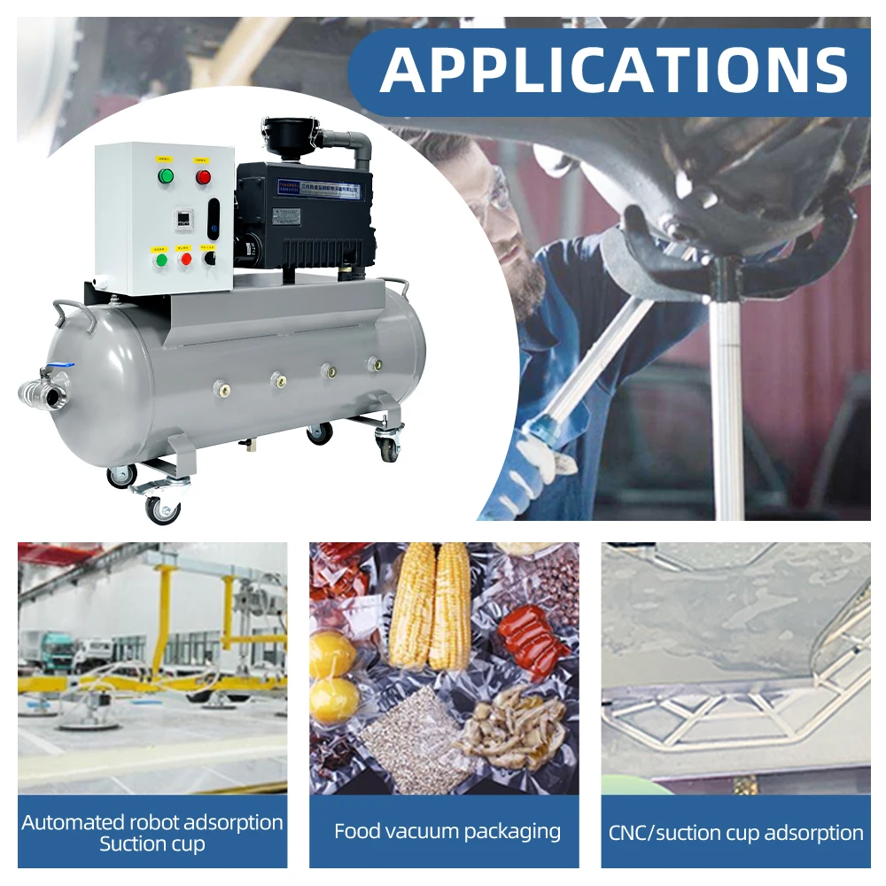 FVN-0063-S 380V 1.5KW 2HP 63m3/h 37CFM Bomba de vacío de paletas rotativas para formar vacío con tanque de compresor de aire de 100L