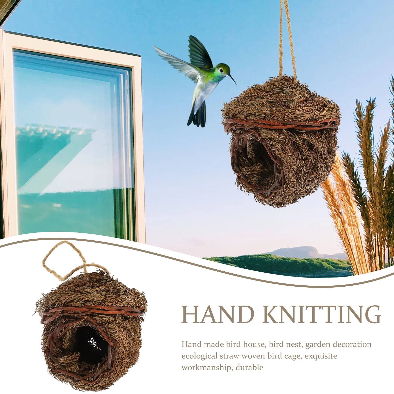 

Handmade Woven Bird Nest Hanging Decorative Birdhouse Natural Grass Cage For Parakeet Parrot Breeding Gardening Decor