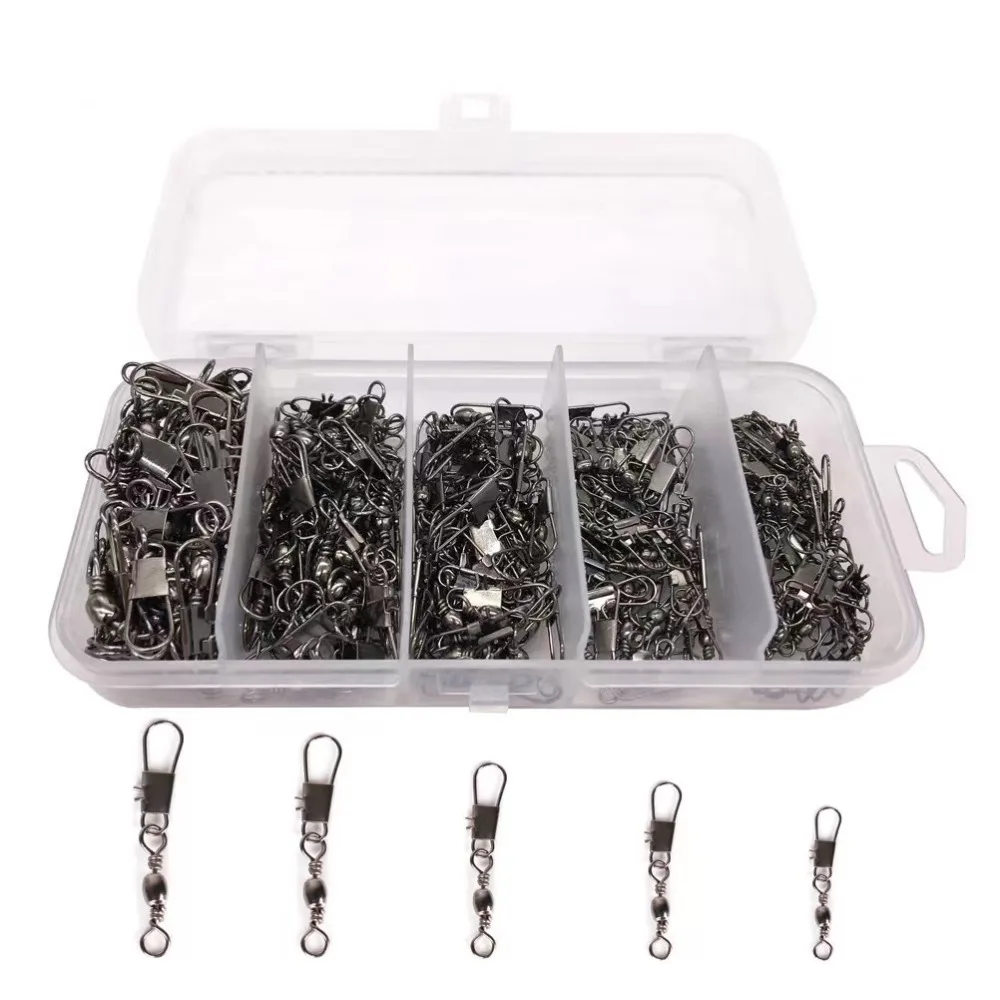 100Pcs/Set Stainless Steel Fishing Connector Swivels Carp Lure Accessories Interlock Pin Pin Bearing Rolling Swivel Snap Swivel