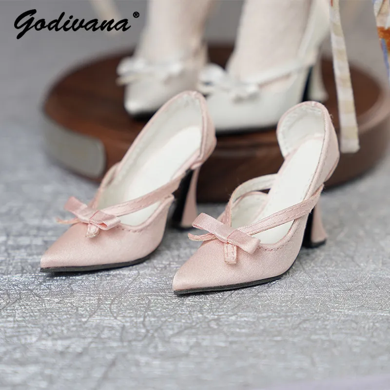 1/3 1/4 DFH BJD Doll Shoes Exquisite Satin High Heels for BJD Bow Decor Pointed Toe Shoes Footwear Accessories