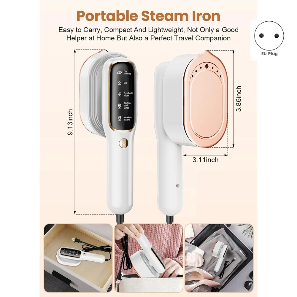 A83X-Steamer للملابس، 2In1 مكوّاة محمولة، تسخين سريع 15S، مزيل تجاعيد القماش، مكواة بخار خفيفة الوزن، قابس الاتحاد الأوروبي