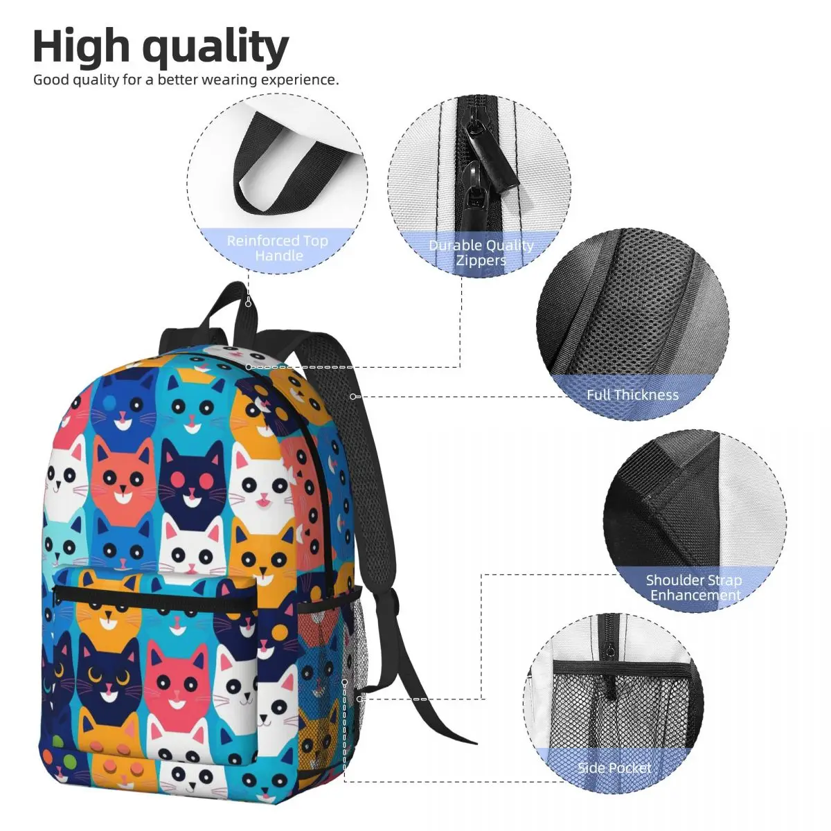 Charming Cats Whimsical Backpack Boys Girls BookBag Children School Bag Laptop Shoulder Bags for Men Women