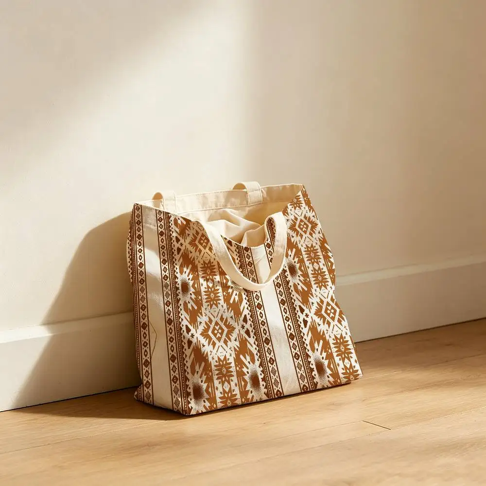 Ethnic Patterns Canvas Tote Bag Waterproof Lining Large Capacity Reusable Shopping Bags Casual Student Daily Handbag