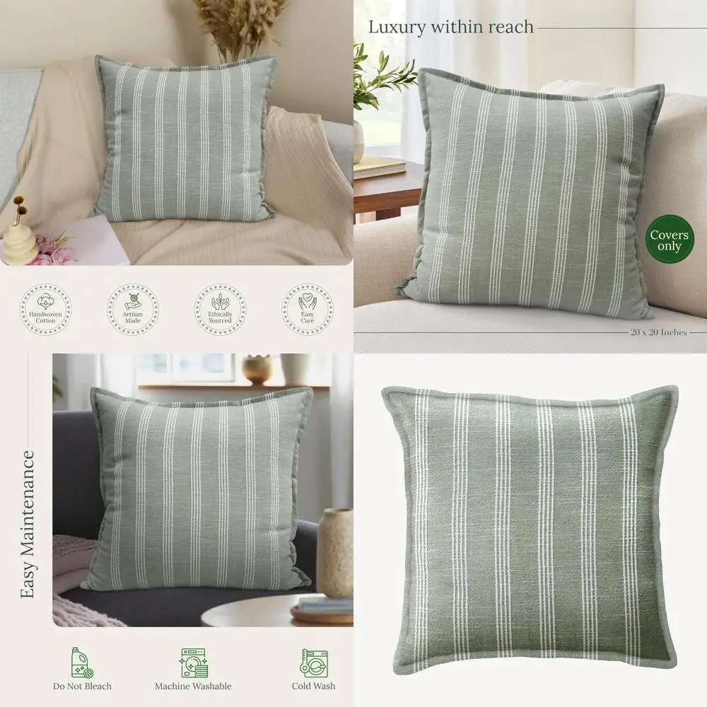 

Luxury 20x20 Handwoven Cotton Pillow Covers, Elegant Decor, No Insert