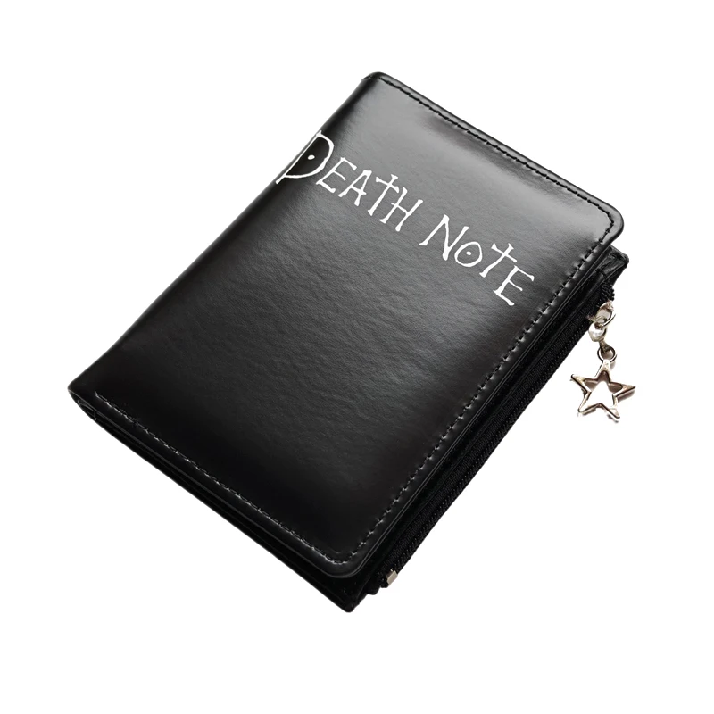 Death Note Anime Black PU Leather Short Wallet with Card Holders Zipper Pocket for Boys Girls Gift