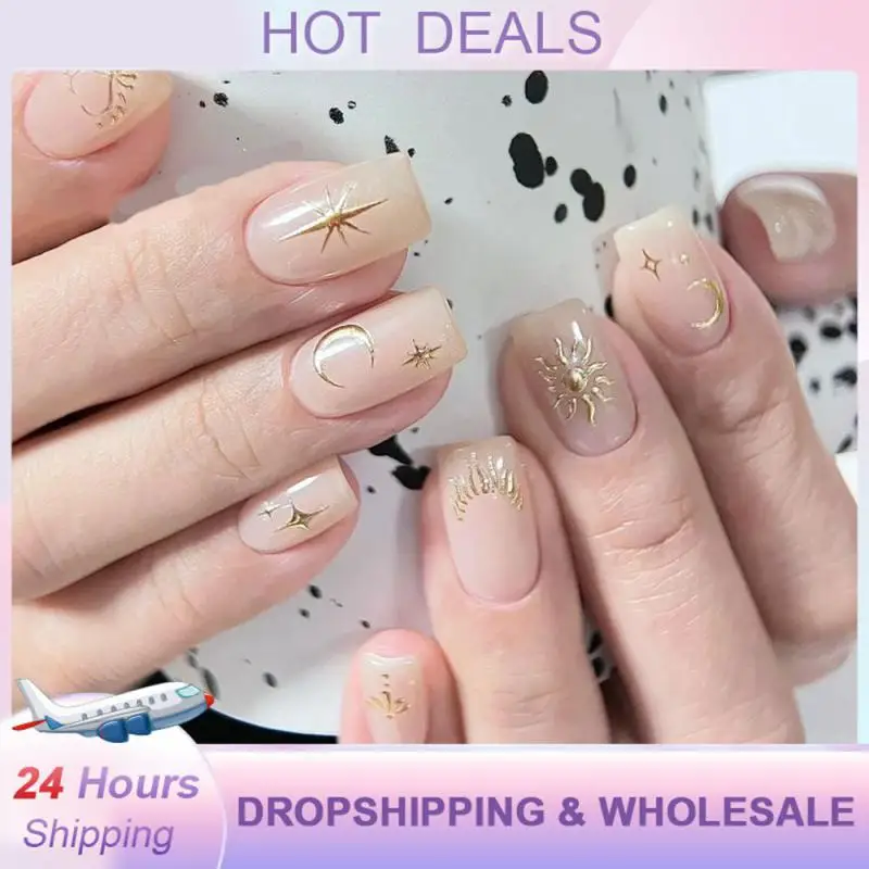 Vintage Trendy Glamorous Gold Foil Manicure Trend Popular Bohemian Eye-catching Stylish Celestial Design Beauty Must-have