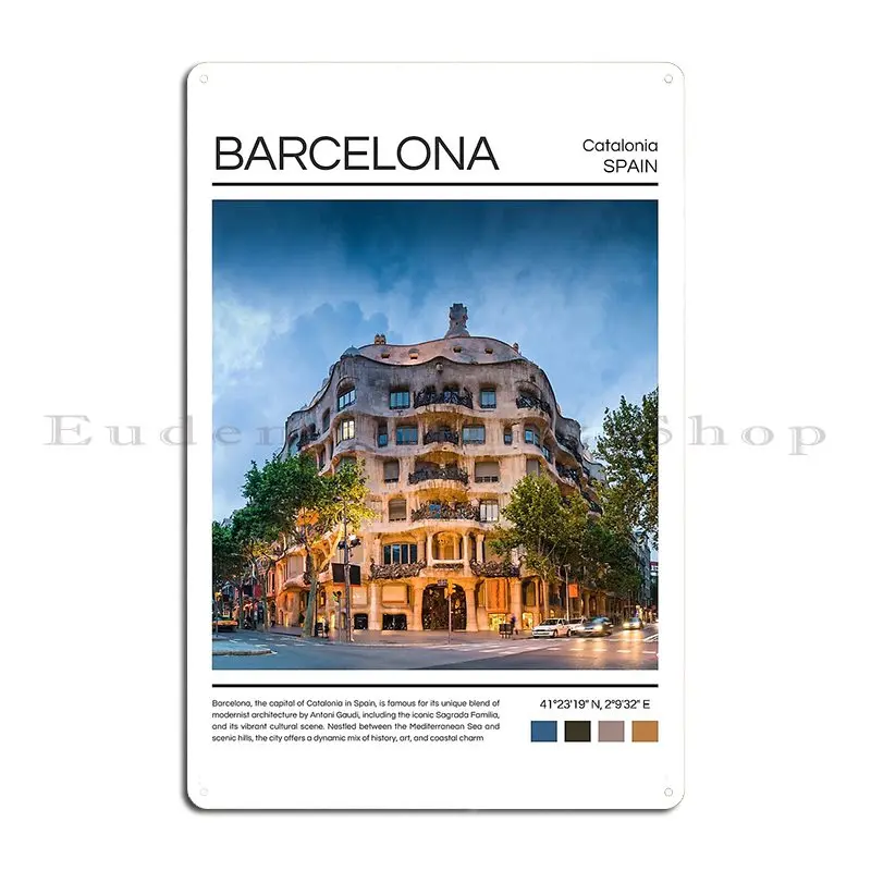 Barcelona Spain Photography Metal Plaque Party Bar Cave Cinema Design Cinema Tin Sign Poster