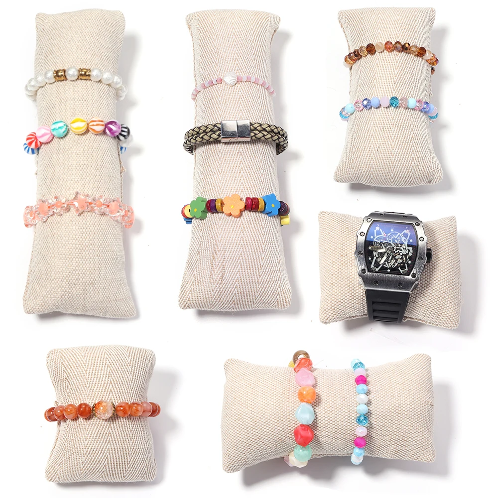 1Pc Burlap Linen Jewelry Display Pillow Bracelet Watch Cushion Stand Holder For Bangle Anklet Necklace Showcase Photography Prop