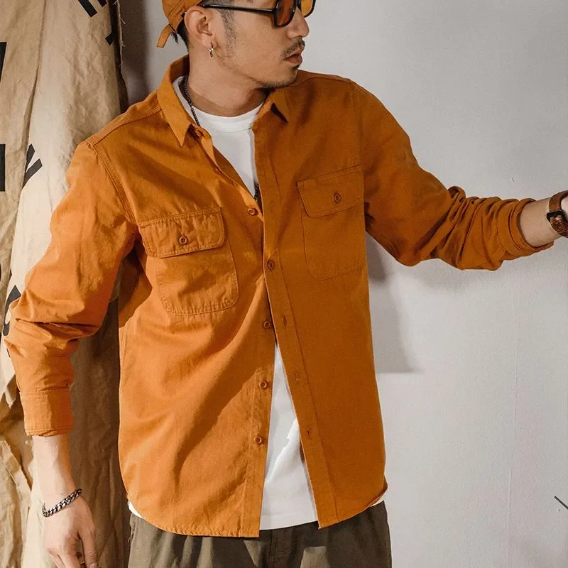 

Spring and Autumn 2025 New Men's Work Shirt Loose Casual Solid Color Long-sleeved Shirt Versatile Simple Jacket