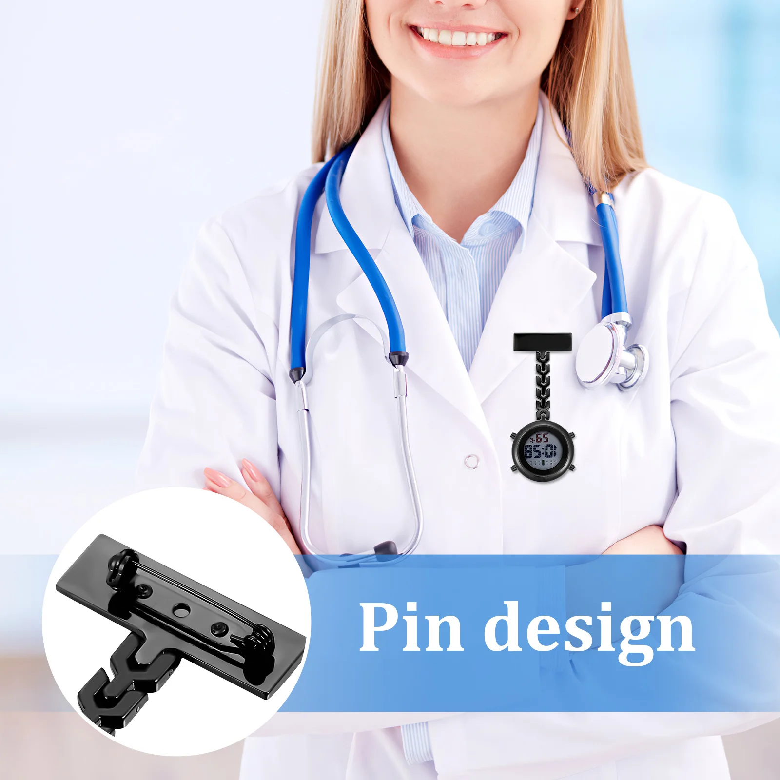 2 قطعة ساعات ممرضة كليب على ساعة جيب متعددة الوظائف للممرضات الأطباء إنذار الموقت تاريخ 24H عرض المحمولة فوب بروش