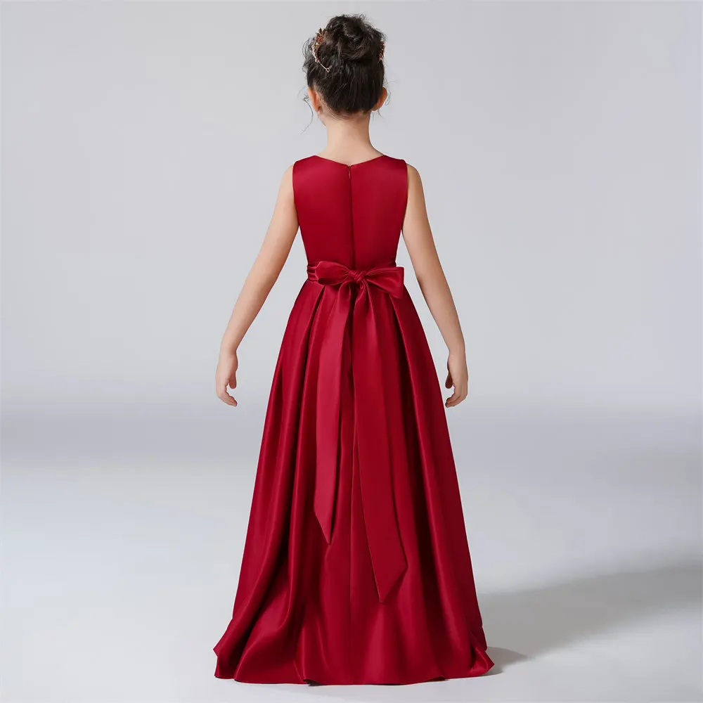 Dideyttawl Customized High-Low O-Neck Girl Dress Satin Junior Concert Birthday Party Pageant Gown Children wedding dress